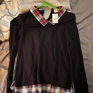 J. Crew Factory Black Plaid Collar Top